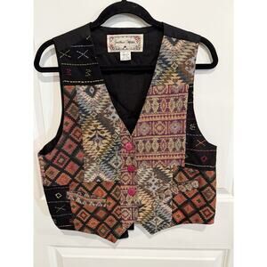 Vtg Jonathan Martin Tapestry Vest Size Large Western Embroidery Boho 90s Rodeo
